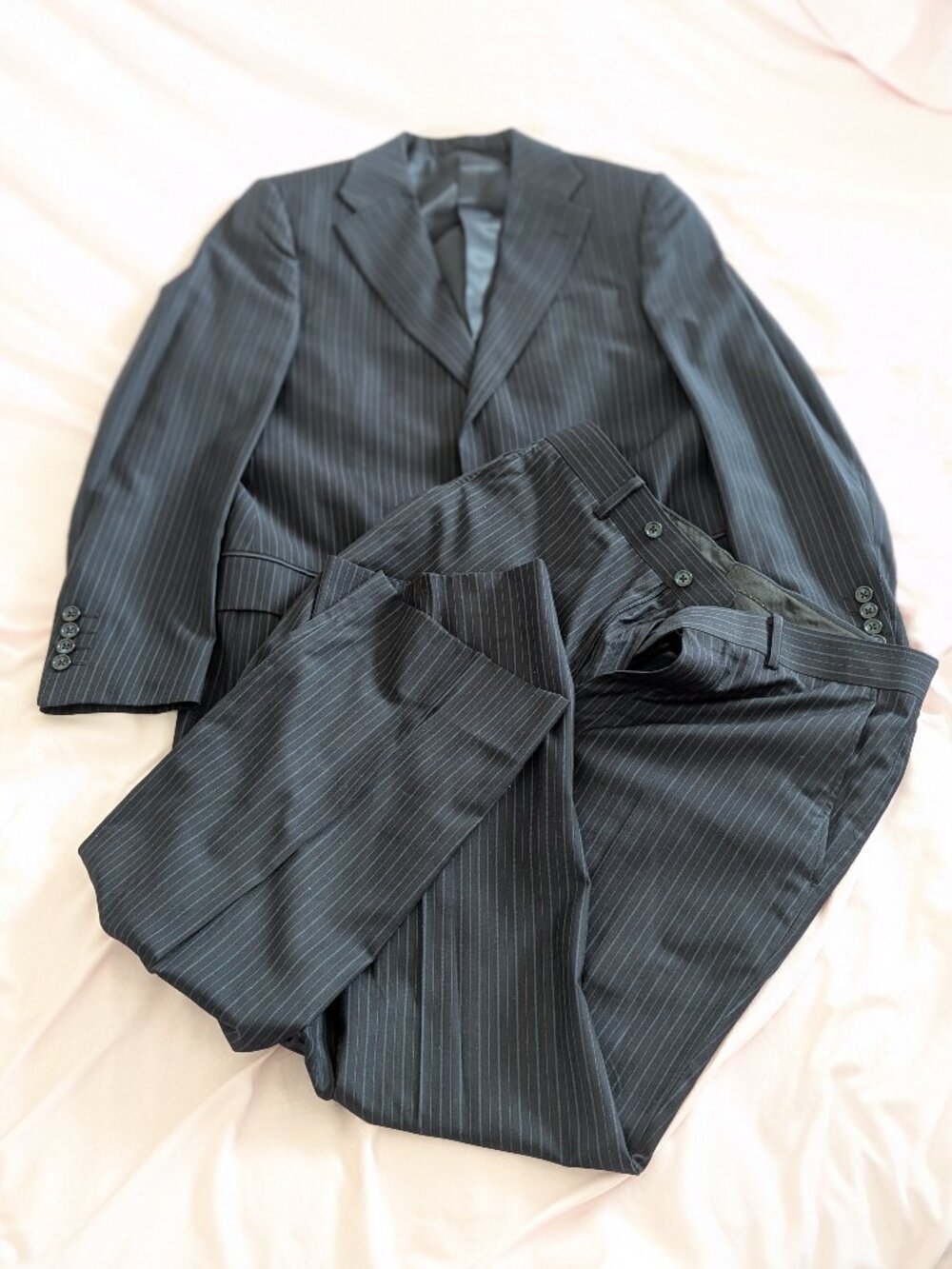 Abito Blue Pinstripe Suit 38R32 Arm 21 Pant 37